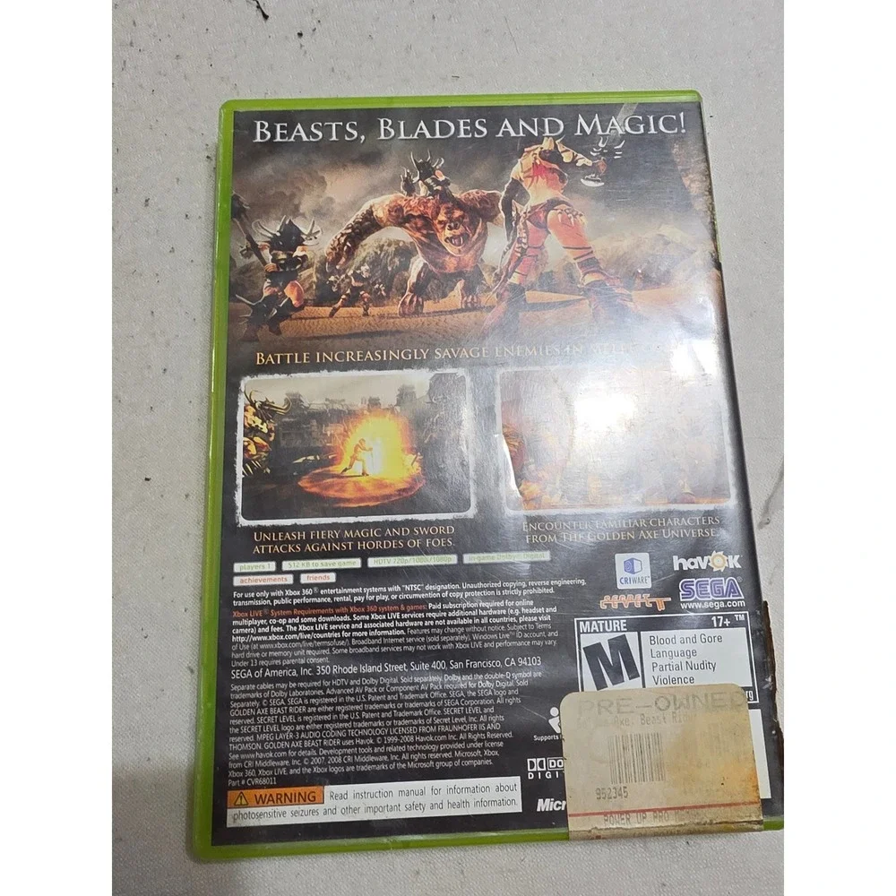 Golden Axe Beast Rider Xbox 360 Sega Action Adventure Game CVR68011